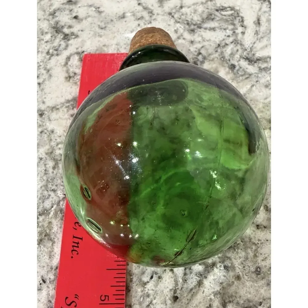 Vintage Hand Blown Emerald Green Glass Ball Decanter Stopper Replacement w/ Cork